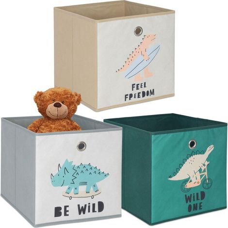 Cajas de almacenamiento plegables para niños, paquete de 3, dinosaurios y animales