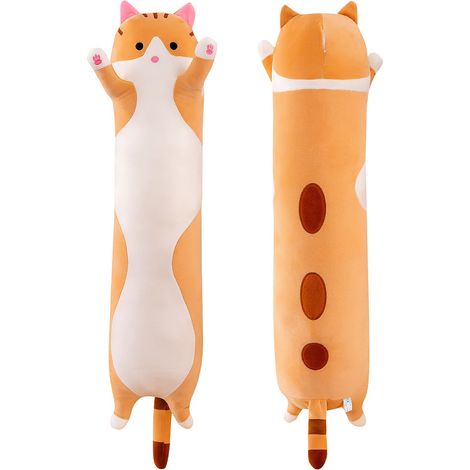 Lange Katze Kuscheltier Stofftiere Katzen Plüsch Kisse Süße Kätzchen Plüschtier Schlafkissen,Weiche Lange Katze Kuschelkissen - Braun 70cm