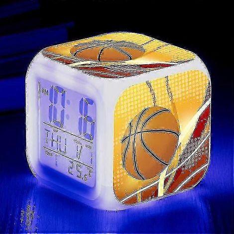 Réveil de basket-ball, montre électronique lumineuse multifonctionnelle à 7 couleurs changeantes, minuteur de réveil pour enfant, convient au gris foncé TW. (1/5)