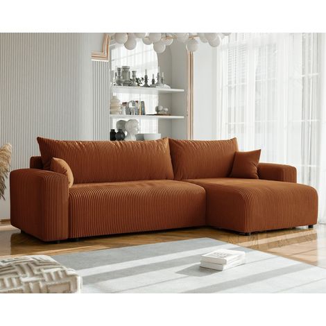 Ecksofa mit Schlaffunktion LUNA MAX in Stoff Poso Rostbraun Ottomane Rechts