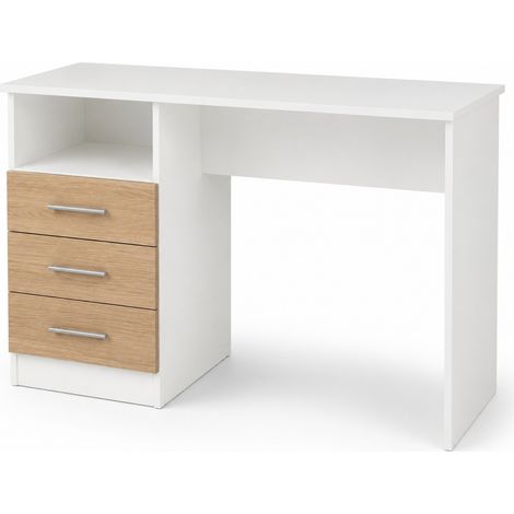 Mobile Scrivania Salvaspazio Con Cassetti Laterali Scrittoio Per Studio Ufficio Postazione PC Sala Da Pranzo 120 X 72 X 48 Cm Bianco E Rovere (1/5)