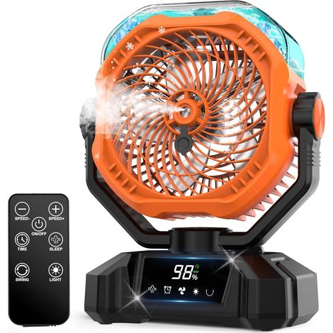 20000mAh Ventilateur Brumisateur Portable, Ventilateur Portable Rechargeable avec Réservoir d'Eau 360ML, LED, Télécommande, 5 Vitesses, Ventilateur USB Silencieux pour Camping, Bureau, Maison (1/5)
