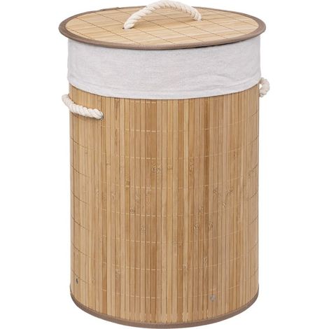 Panier à linge 48L rond bambou (1/4)