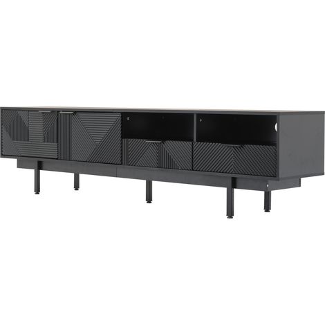 TV-Schrank Lowboard mit Stauraum für Fernseher bis 90 Zoll, Spanplatte, Schwarz, 200 x 40 x 51 cm - PANGIVO (1/5)