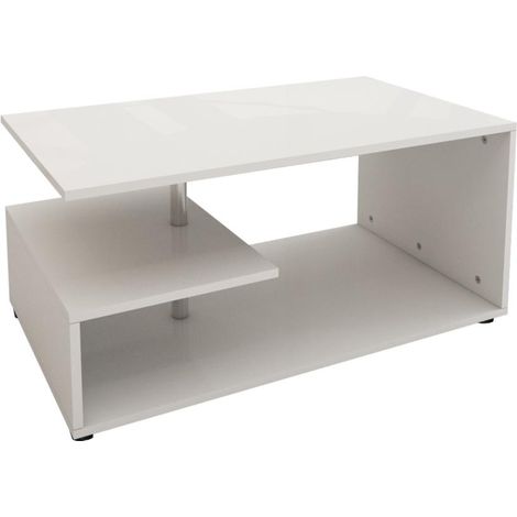 ML-Design Tavolino da Salotto Caffè Divano Bianco con Barra Decorativa in Metallo 91 x 41 x 52,6 cm Tavolo Basso per Soggiorno Ufficio Design Moderno con Spazio di Archiviazione a 3 Ripiani Livelli (1/4)