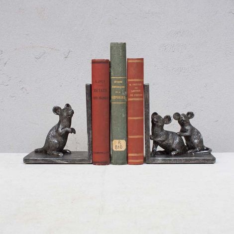 Serre-livres souriceaux résine 14x10x25cm