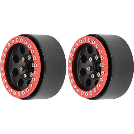 2 Pcs Moyeu de Roue en Aluminium sans Colle 1.9" pour Voiture RC, 8 Trous Ronds, Accessoire (Rouge Noir) (1/5)