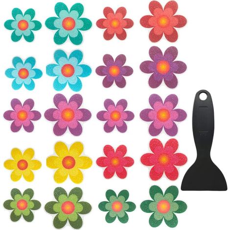 Sollbry 20 pegatinas antideslizantes para bañera y suelo de ducha con raspador premium en forma de flor. (1/5)