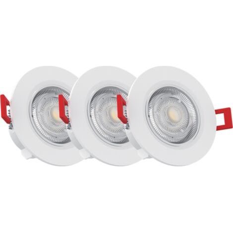 Set di 3 faretti LED orientabili da incasso, 4,5 W (equivalente a 50 W), 345 lm, luce calda, installazione facile su soffitto o parete.