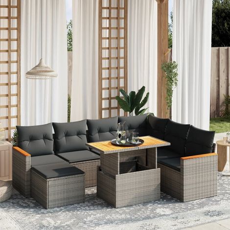 vidaXL Salon de jardin 8 pcs avec coussins gris résine tressée (1/3)