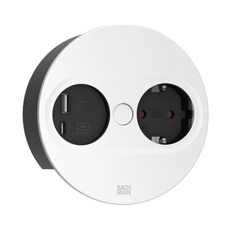 BACHMANN Einbausteckdose TWIST 2, rund, 2-fach (weiß, 1x Schutzkontakt, 1x USB-A, 1x USB-C) (946.204)