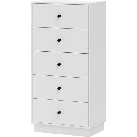 Kommode Sideboard mit 5 Schubladen Schrank aus Holzwerkstoff Aufbewahrungsschrank im Modern Stil Schubladenschrank Kommodenschrank für Wohnzimmer Schlafzimmer Flur 47 x 29 x 95 cm Weiß (1/5)