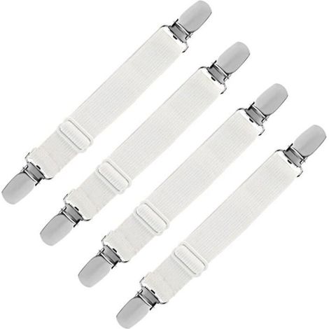 Fixations drap housse élastiques, sangles réglables pour lit, canapé, housse de repassage (blanc, lot de 4) (1/5)