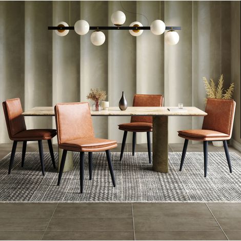 Lot de 4 chaises de salle à manger en cuir régénéré marron, double coussin, pieds métal, confort moderne pour salon, cuisine et café – CHICFURN (1/5)