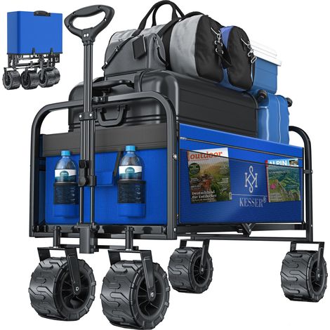 KESSER® Carrello manuale pieghevole con pneumatici larghi Carrello da trasporto Carrello per attrezzature incl. 2 tasche a rete pieghevole pneumatici in plastica capacità di carico fino a 120 kg