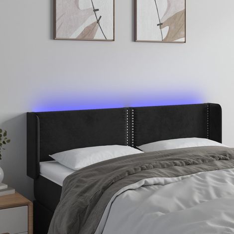 Tête de lit à LED - Design industriel - Pour Lit adulte - Noir 147x16x78/88 cm Velours Chic-607171 (1/5)