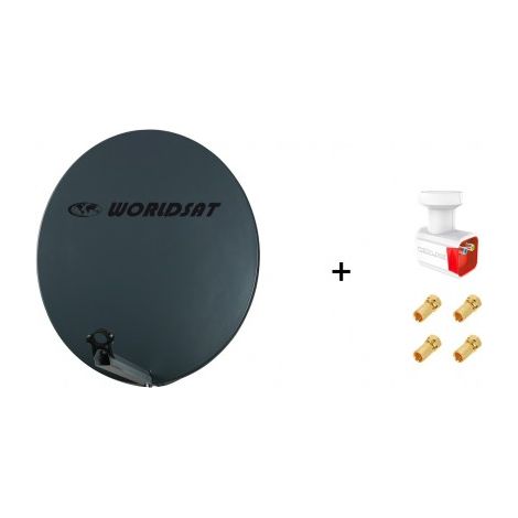 Antenne Parabole Fibre SMC 85 cm Anthracite WORLDSAT + LNB Twin 0,1 dB Full HD 1080p 4K Ultra HD + 4 Fiches F Or - Visserie en Inox (1/5)