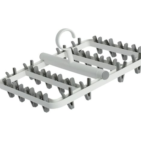 Étendoir à linge pliable Matrix avec 24 pinces pour chaussettes, sous-vêtements et culottes - Blanc/Gris (1/4)