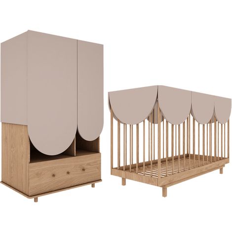 Cuna evolutiva 70x140 y armario 2 puertas 1 cajón Wood Luck Bloom Cachemira y Madera (1/5)