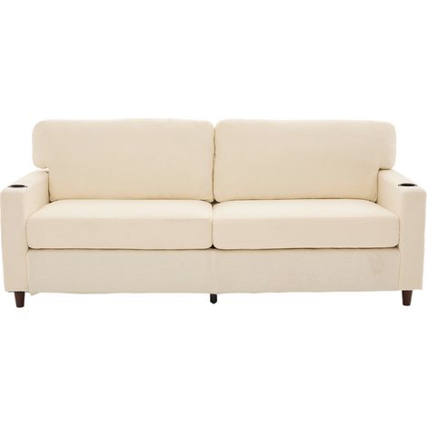 Canapé 2 places en tissu beige avec USB-C, LED d’ambiance, porte-gobelets et poches latérales, structure bois et métal, confortable pour salon  CHICFURN (1/5)