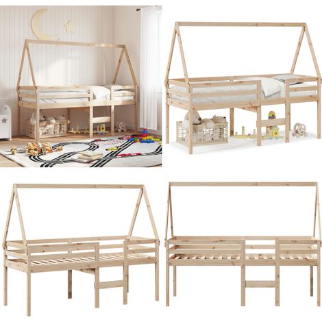 Lit haut sans matelas 75x190 cm bois de pin massif - Lit Enfant - Lit Surélevé - Lit Cabane - Lit Plateforme - Meuble Rangement - Home & Living (1/5)