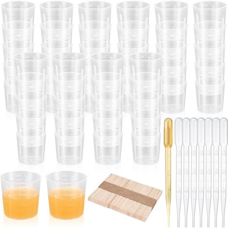52 Pcs 30 ml Tasses à Mesurer en Plastique, Tasses à Mesurer Graduées pour Resine Epoxy, Verres Doseur, Gobelet Doseur pour Bricolage Tasses à Mélanger, avec 50 Bâtons de Bois, 20 Pailles de 3 ml (1/5)