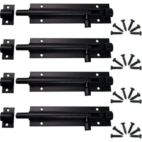 Boulon à Glissière 4 Pièces Loquet de Portail Exterieur, Loquet Porte, Verrou à pêne à glissière, Targette en Acier Pour PorteJardin, Porte de Salle de Bain, Porte en Bois (Noir) (1/4)