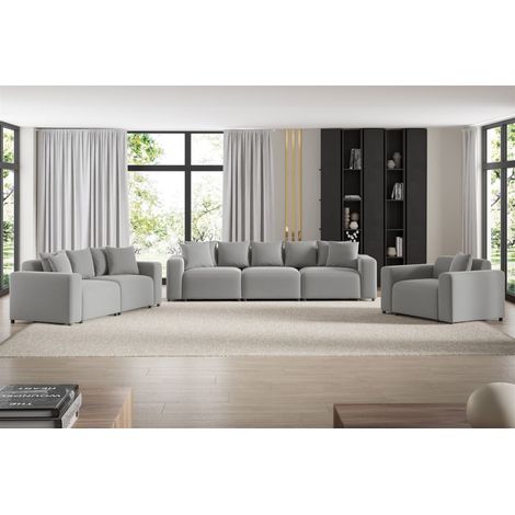 Sofaset Designersofas MEGAN 3-2-1 in Stoff Salvador Hellgrau (1/4)