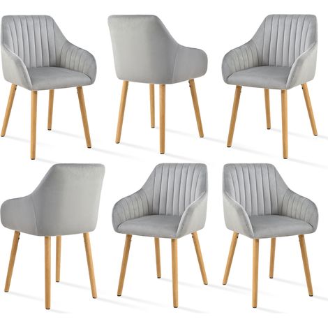Goeurvant Sillas de comedor minimalistas con soporte lumbar cómodo, reposabrazos ergonómicos y patas de madera resistentes - Juego de 6 – Gris claro