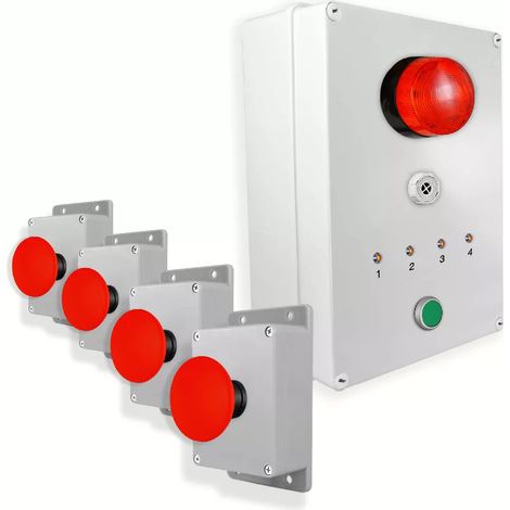 Système identification alerte sans-fil 300m - 4 boutons coup de poing / Sirène / Flash / LEDs / Bouton d'arrêt (DA600+)