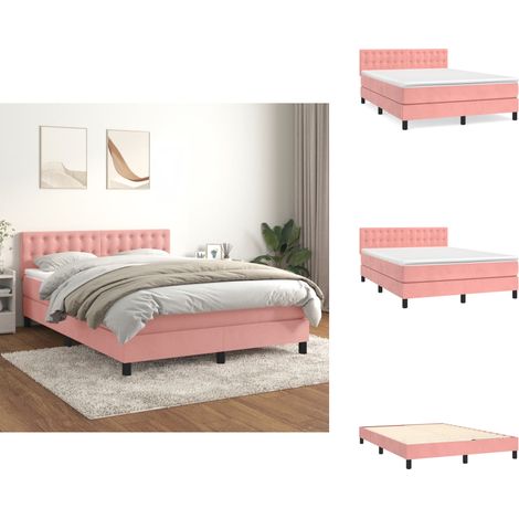 Sommier à lattes de lit avec matelas Rose 140x190 cm Velours - Lit Plateforme - Lit Double - Lit Velours - Lit Design - Literie (1/5)