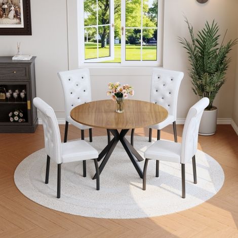 Ensemble de 4 chaises de salle à manger blanches, chaises de cuisine modernes en similicuir capitonné avec pieds en métal, assise ergonomique pour salon, restaurant et lounge (1/5)