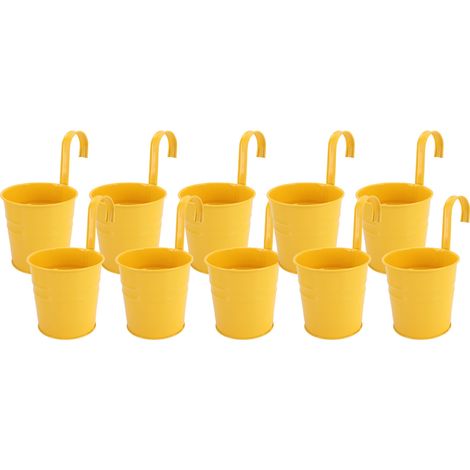 Pots de fleurs suspendus avec crochets amovibles, 10 pièces, plantes d'intérieur et d'extérieur, seaux métalliques, clôture murale, décoration de maison, jaune (1/5)