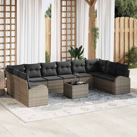 vidaXL Set di divani con cuscino 11 pcs Grigio chiaro polyrattan (1/5)