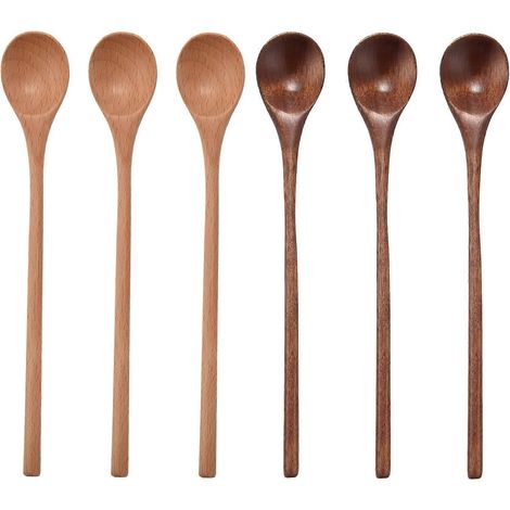 Lot de 6 cuillères en bois à long manche pour la cuisine. (1/5)