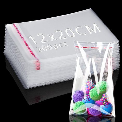 300 Pcs Sachet Plastique Transparent 20x12cm Sachet Bonbon Sac Auto Adhesif (1/5)