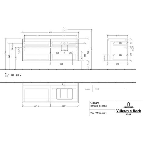 Villeroy & Boch C11800VL WTUS Collaro C11800 1400x548x500mm 4
