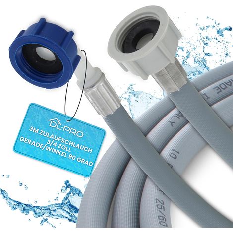 Tuyau d'eau, 3 m, droit et angle 90°, pour machine à laver et lave-vaisselle, tuyau de raccordement pour robinet de 3/4 pouces (1/5)