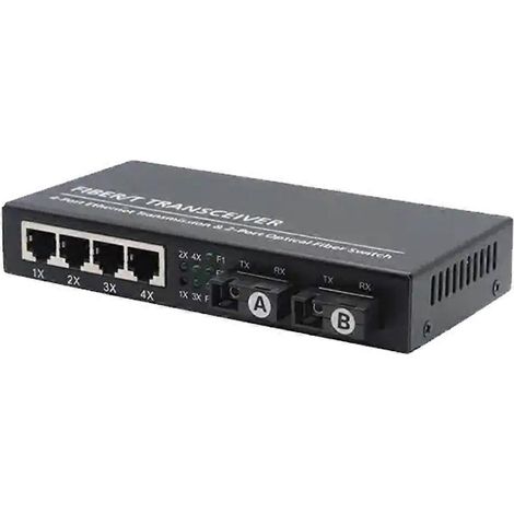 Commutateur fibre optique Gigabit Ethernet SC monomode 20 km, 2 fibres SC, 4 ports RJ45, convertisseur de média fibre optique 100/1000 Mbit/s, prise UE (1/5)