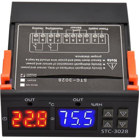 Contrôleur de température numérique STC-3028, régulateur intelligent AC 110220V, compatible chauffage/refroidissement/humidification/déshumidification/correction de température (1/5)