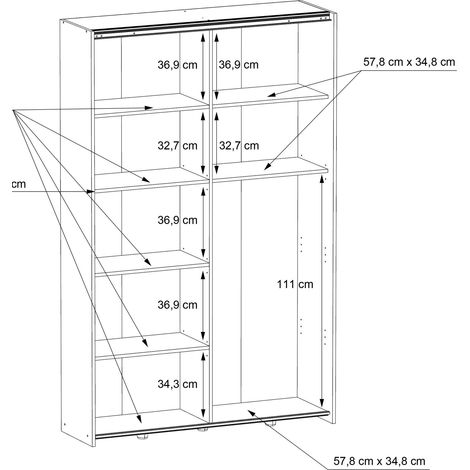 Les Tendances – Armoire coulissante 2 portes 120x42x190,5 cm – Panneaux de particules – Finition vieux bois vintage et béton gris foncé – 6 tablettes — vue 4