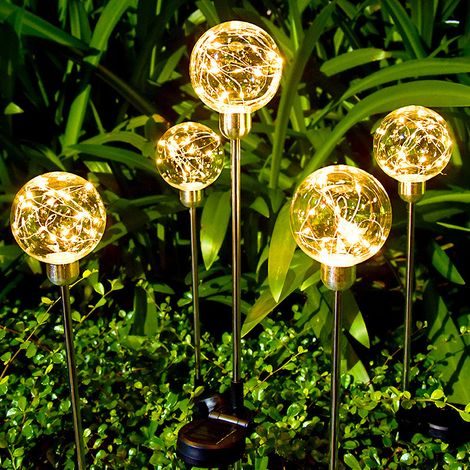 Lampe solaire extérieure boule souhait piquet, décoration romantique ambiante jardin automatique