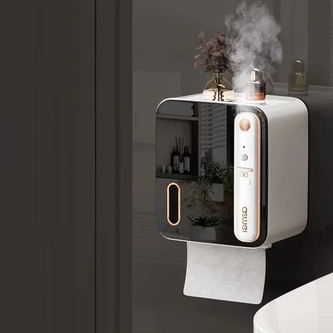Porte-papier toilette intelligent à aromathérapie (noir), boîte à papier toilette, support de rangement pour papier toilette enroulable, accessoire de salle de bain