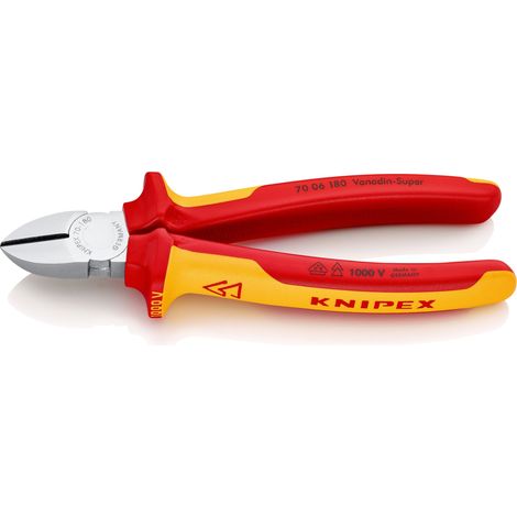 KNIPEX 70 06 180 SB Alicate de corte diagonal aislados con fundas multicomponentes, según norma VDE cromado 180 mm (1/2)