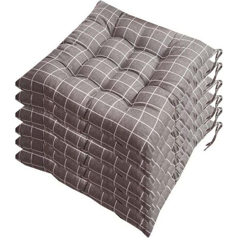 Juego de 6 cojines para silla de 40x40 cm, cojín decorativo, cojín para silla, cojines de jardín, 12 detalles cosidos, diferentes estampados, poliéster (A)