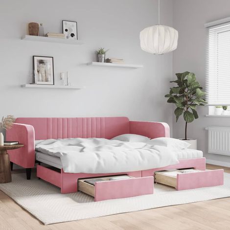 Sofá cama nido con cajones terciopelo rosa 100x200 cm (1/5)
