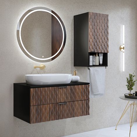 Set di mobili da bagno doppio lavabo Nevia marrone e nero