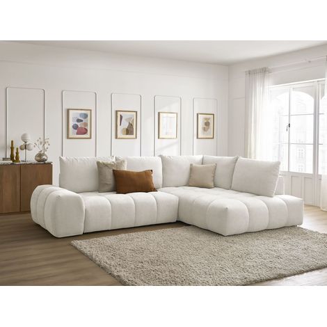 BOBOCHIC - Canapé d'angle L convertible coffre EVEREST tissu texturé Angle droit Blanc (1/5)