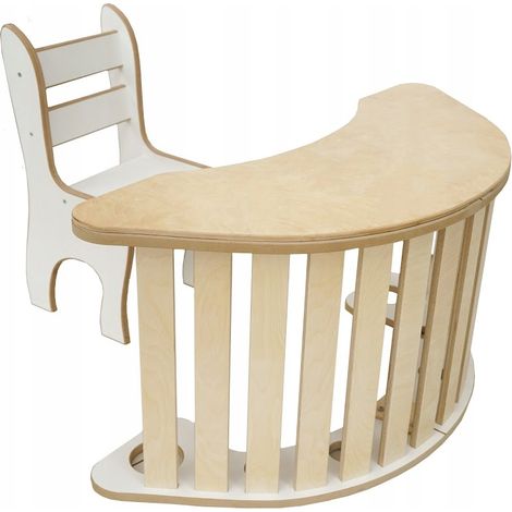 Mecedora Montessori de madera plegable en forma de L, mesa de escritorio, silla, lacada en madera maciza. (1/5)