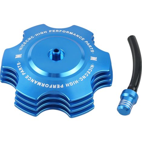 Tapón del depósito de combustible, diseño disipador de calor, aleación de aluminio duradera, azul. (1/2)